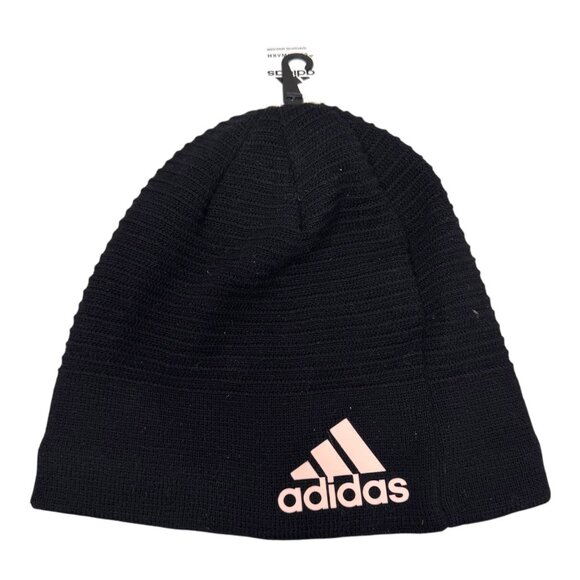 Adidas Womens Creator Beanie Black Glow Pink Climawarm Knit Winter Hat NEW w Tag - Picture 1 of 7